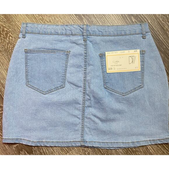 New Plus 16 ASOS Light Wash High Rise Stretch Denim Mini Skirt Jean‎ Pockets - Picture 5 of 6